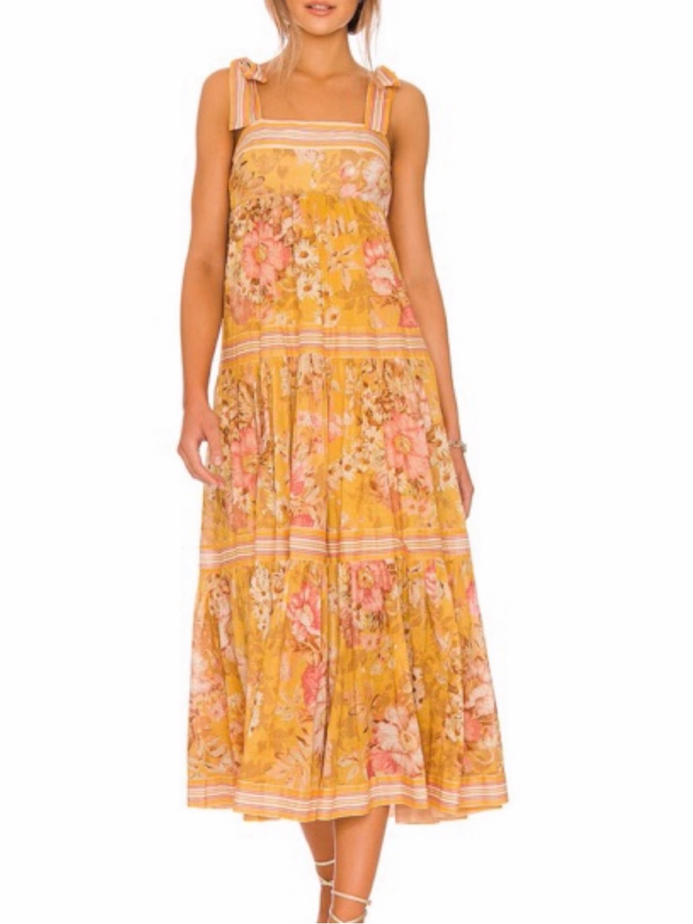 Zimmermann Yellow-Pink Striped Floral Maxi Dress